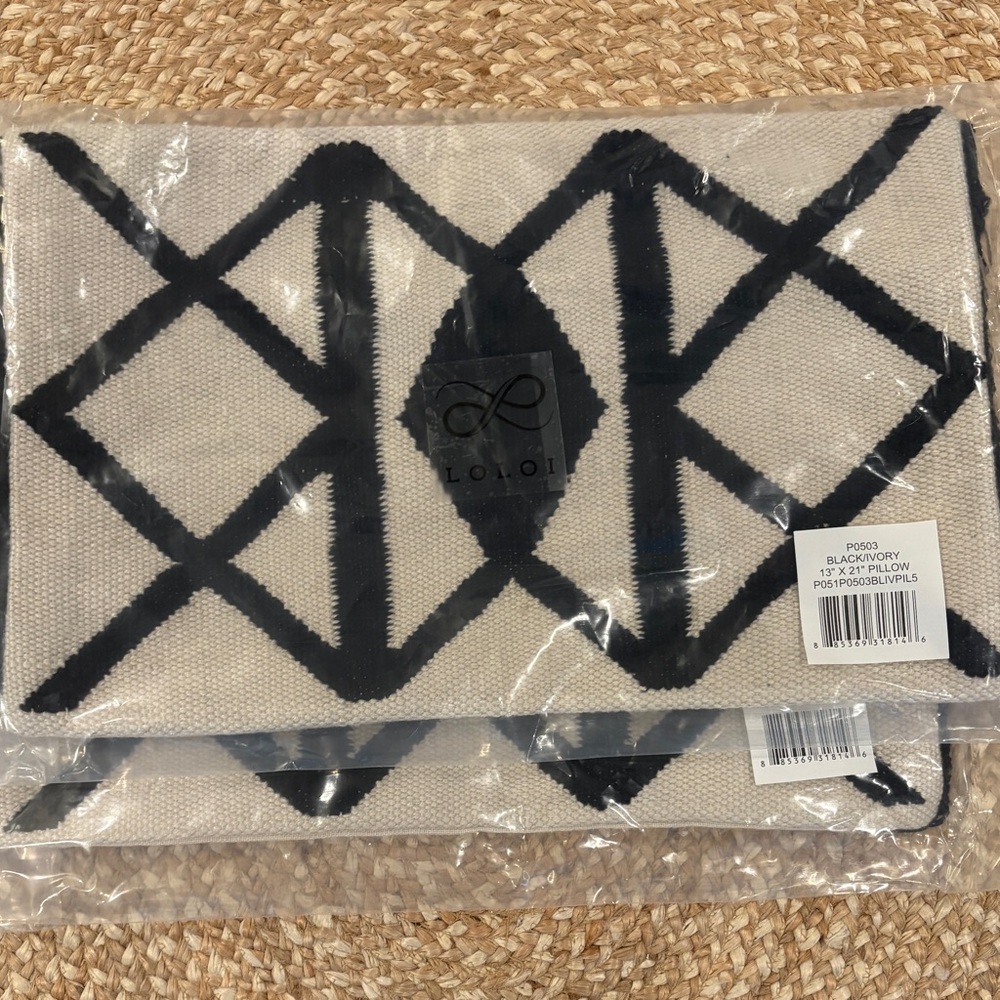 Loloi Black and Cream Lumbar Pillow Covers